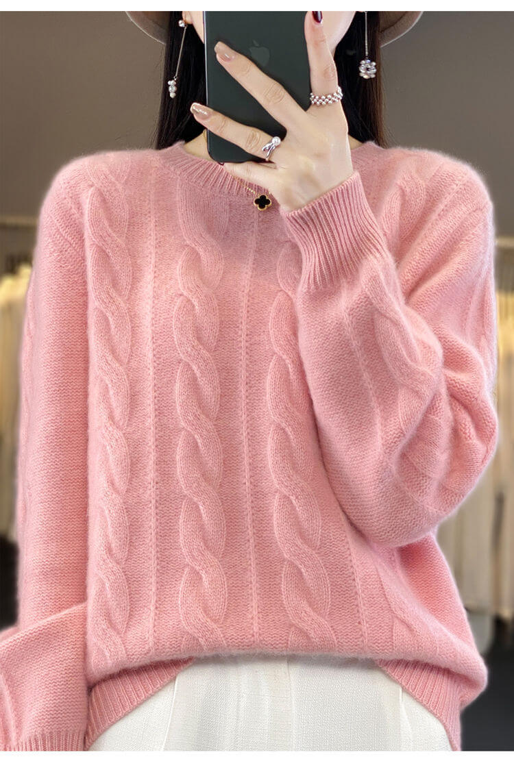 Women's Cable Knit Knitwear Top Pullover Solid Color Bottoming Sweater