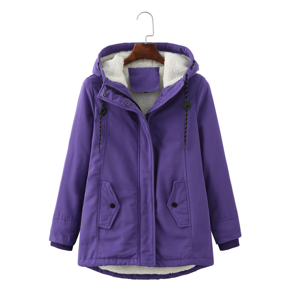 European Size Ladies Hooded Lambswool Parka Winter Warm Waist Women's Cotton Padded Coat