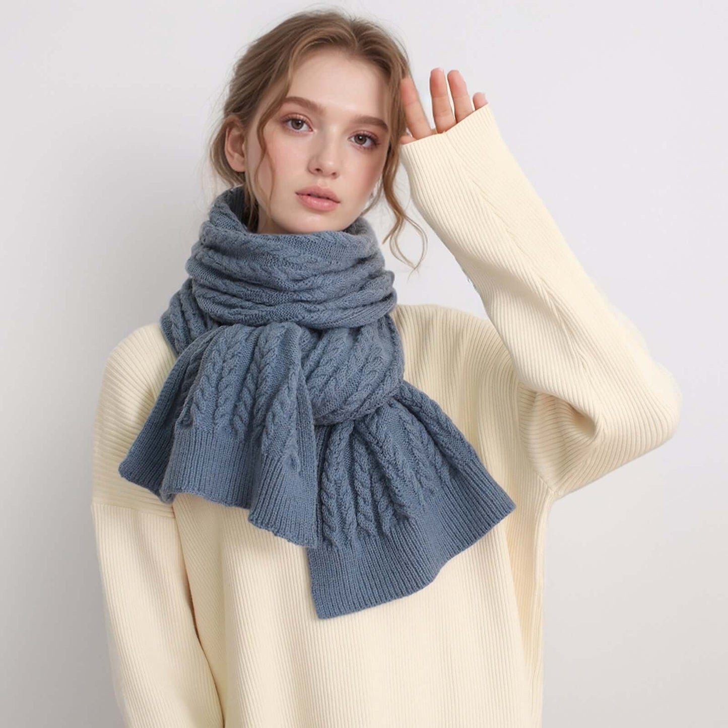 Autumn And Winter Thickening Warm Wool Scarf Artificial Cashmere Solid Color Texture Knitted Scarf