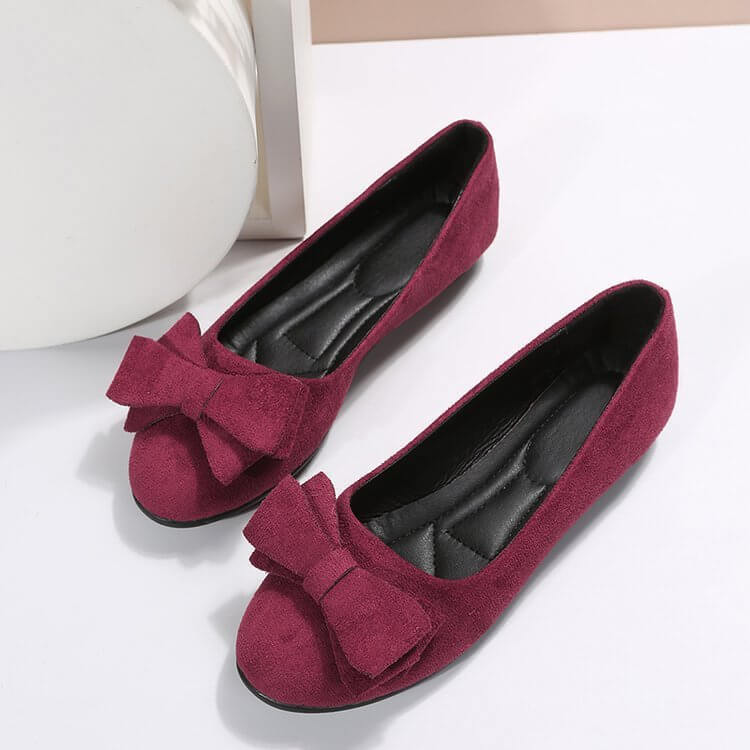 Plus Size Flat Casual Shoes Women's Suede Bow Round Head Gommino