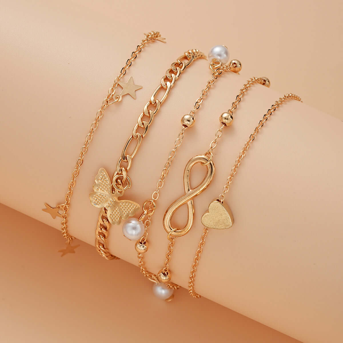 Retro Five Pointed Star Butterfly Chain Anklet