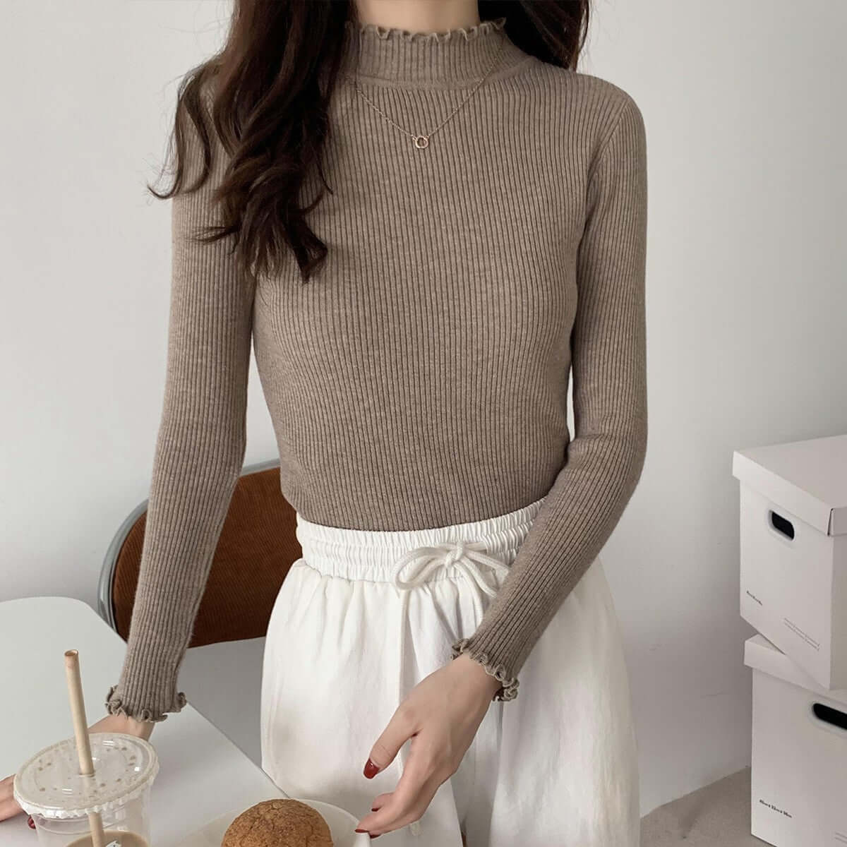 High Collar Inner Lining Bottom Sweater Slim Fit Fit Long Sleeved Sweater