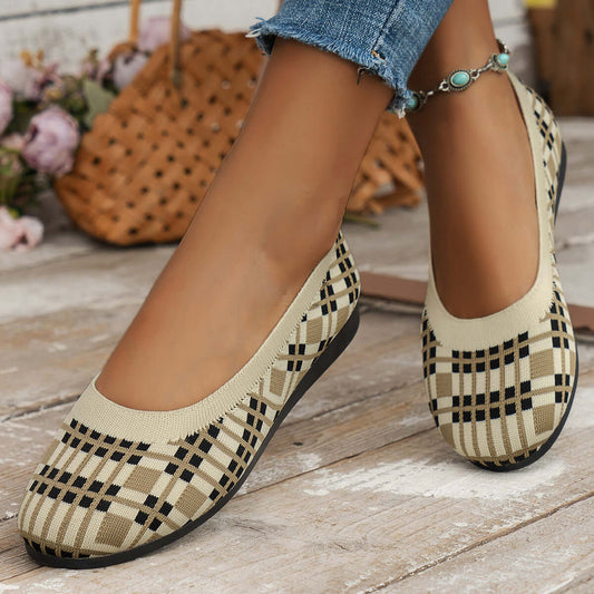 Fashion Plaid Print Flats Shoes New Fashion Casual Breathable Slip On Round Toe Mesh Shoes