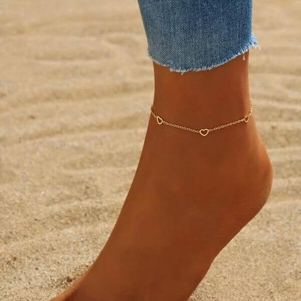 All Match Beach Foot Ornaments Simple Hollowed Heart Shape Anklet