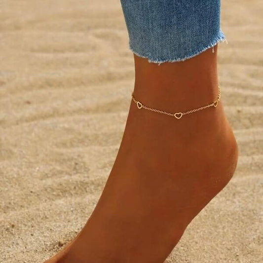 All Match Beach Foot Ornaments Simple Hollowed Heart Shape Anklet