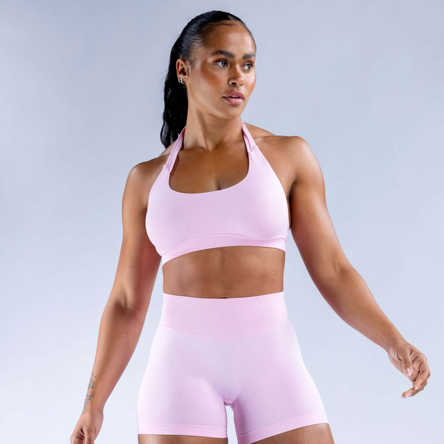 High Elastic Ultra Fine Extinction Nylon Halter Bra Activewear Suit