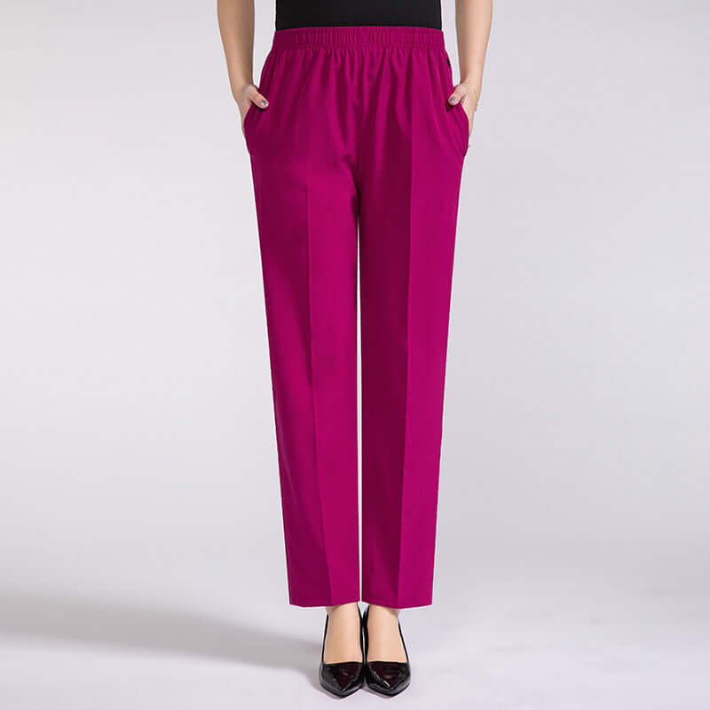 Summer Mother's Thin Cropped Pants New Ice Silk Elastic High Waist Plus Size Outer Wear Trousers