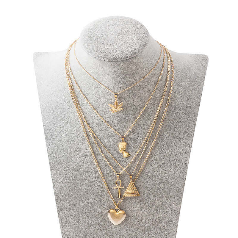 Cross Flower Multilayer Necklace Love Triangle Necklace