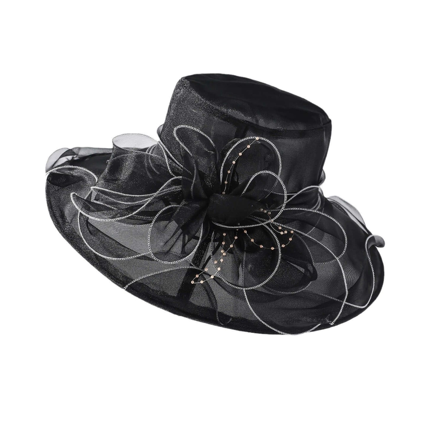 Sun Protection Hat Women's Organza Solid Color Large Flower Sun Hat British Lady Elegant Graceful