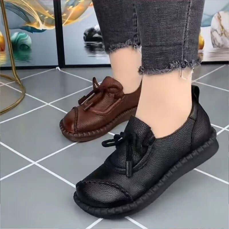 Retro Casual Lace Up Soft Leather Platform Leather Casual Shoes