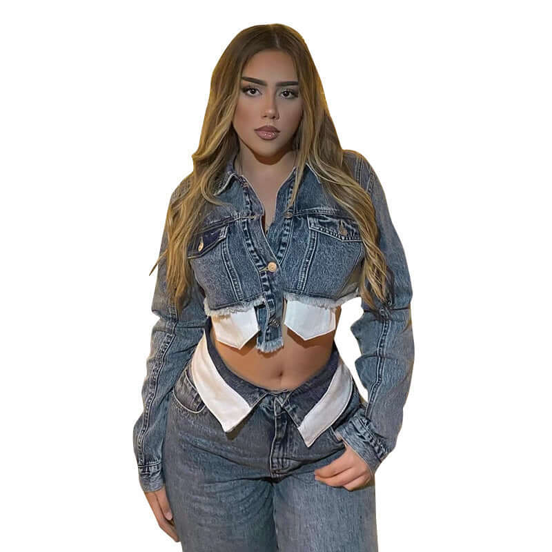 Women's Denim Polo Collar Short Top Coat