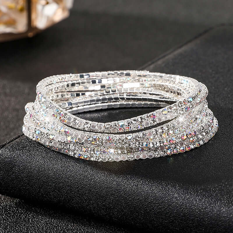 Diamond Embedded Stretch Bracelet 2mm Single Row Color