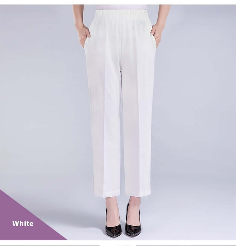 Summer Thin Ice Silk Casual Pants High Waist Elastic Plus Size