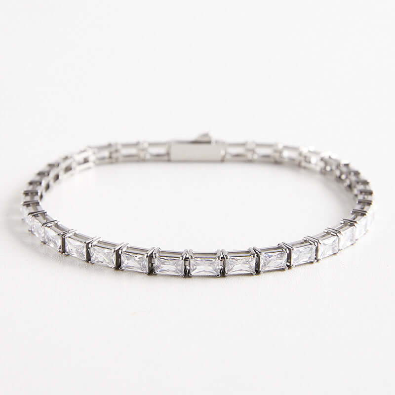 Stainless Steel Rectangular Zircon Tennis Bracelet