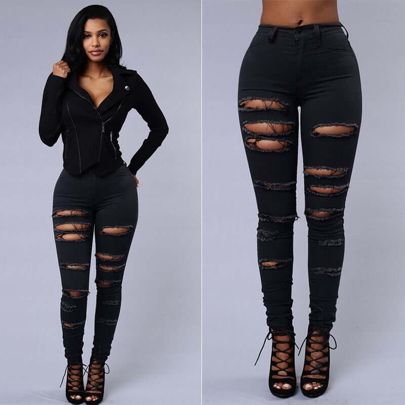 Ripped Skinny Trousers Casual High Waist Pencil Jeans