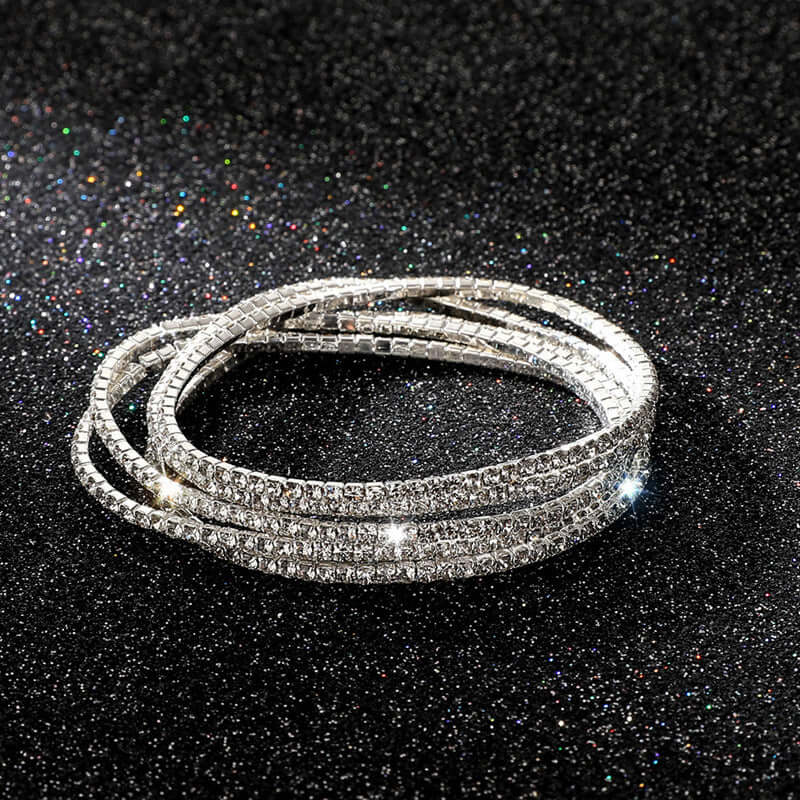 Diamond Embedded Stretch Bracelet 2mm Single Row Color