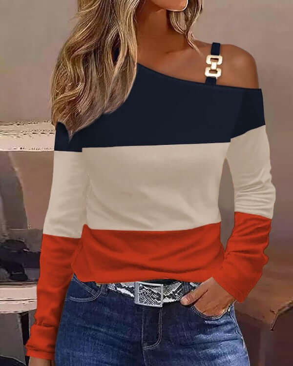 Blusa con cuello en los hombros y diseño sencillo de otoño para mujer