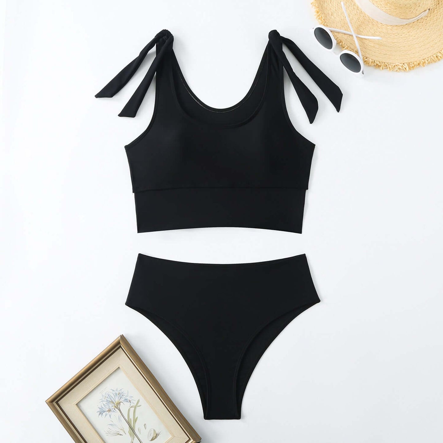 Solid Color Fashion Bikini High Top Sports Swimsuit