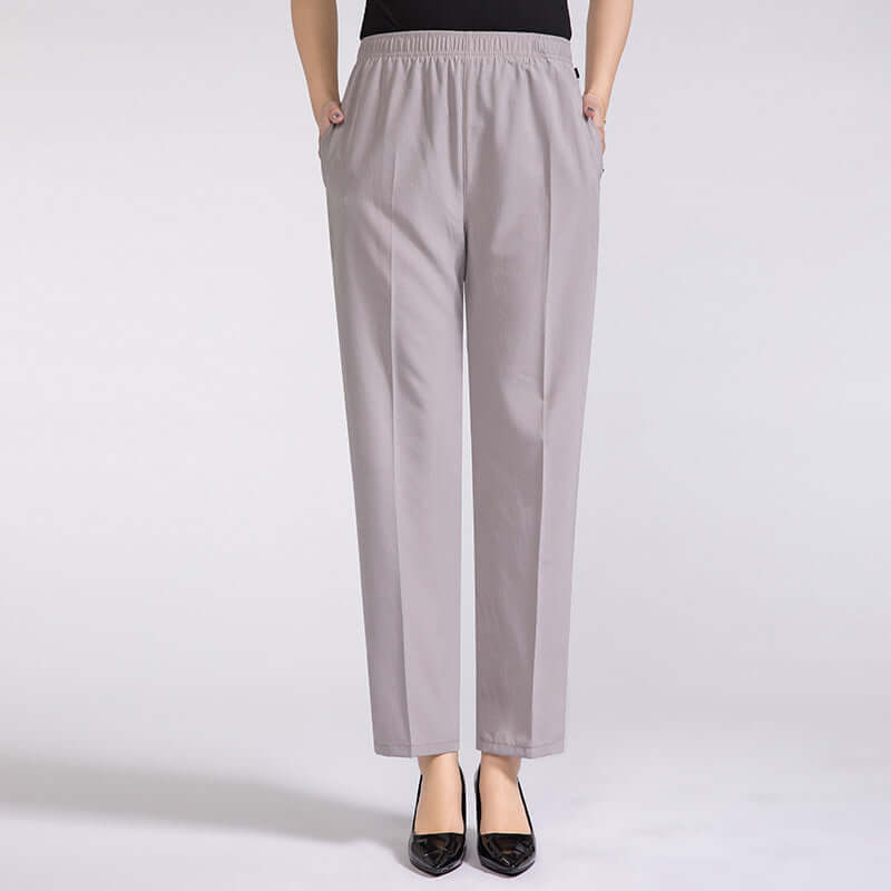 Summer Mother's Thin Cropped Pants New Ice Silk Elastic High Waist Plus Size Outer Wear Trousers