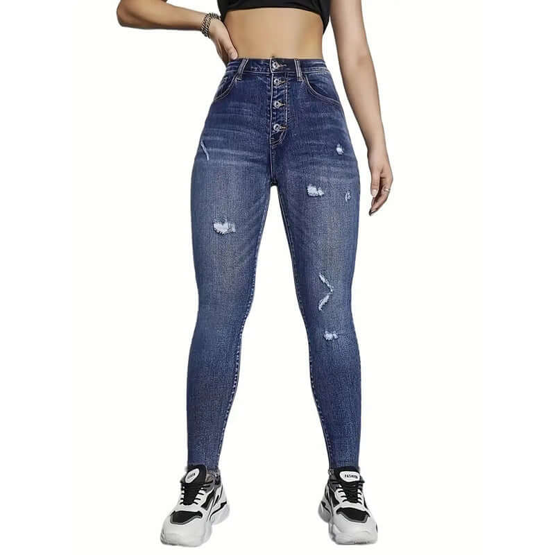 Women's High Waist Tight Pencil Ripped Jeans