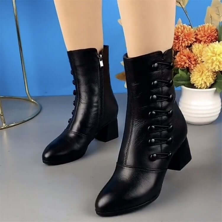 Botas de moda antideslizantes, resistentes al desgaste y con cremallera y botones decorativos