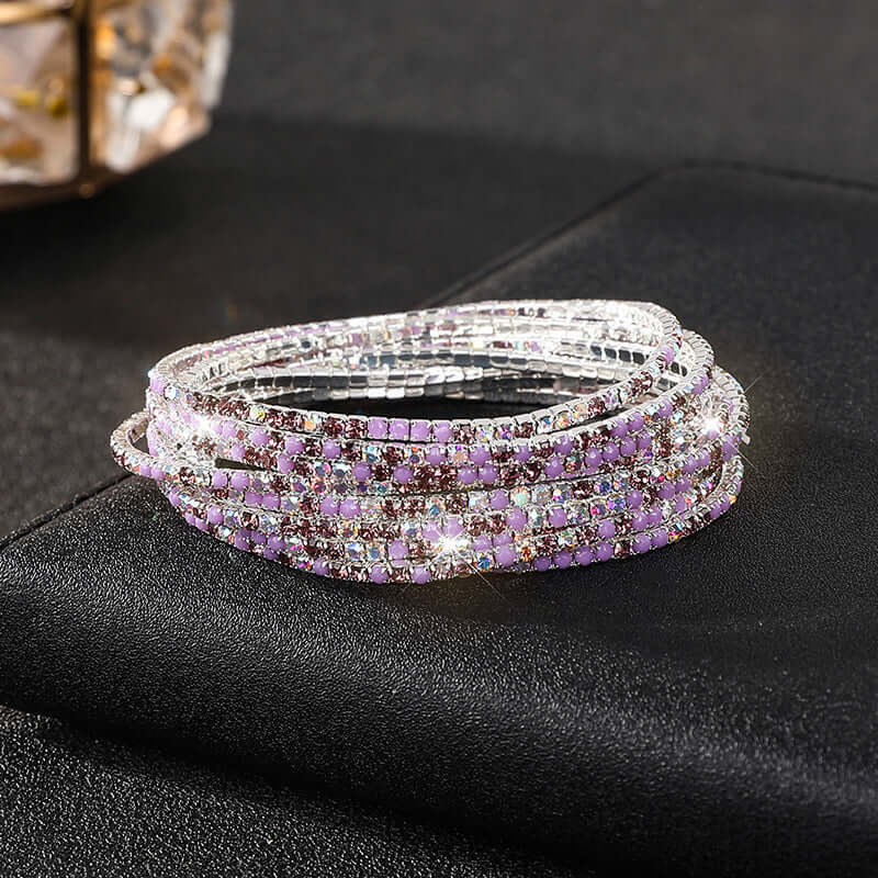 Diamond Embedded Stretch Bracelet 2mm Single Row Color