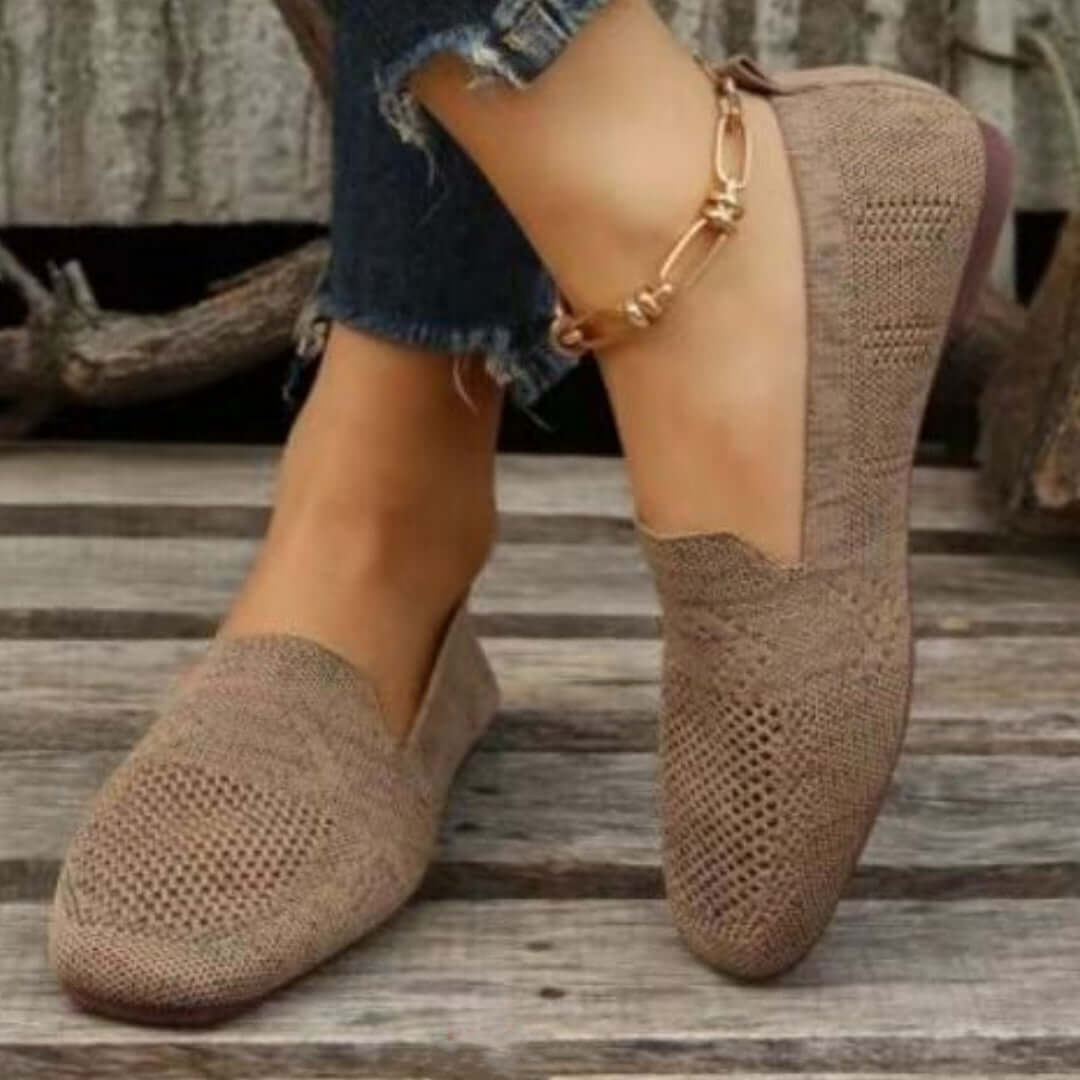 Square Toe Flat Bottom Flying Woven Pumps Female Slip On Casual Shoes