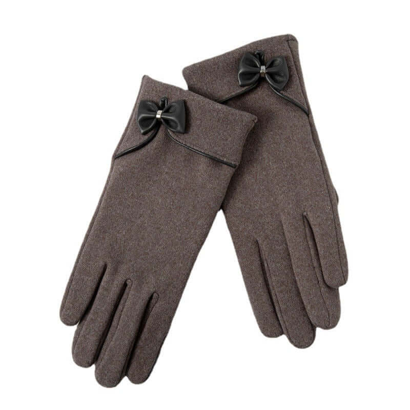 Fleece Lined De Suede Bow Gloves Touch Screen Warm Outdoor All Matching