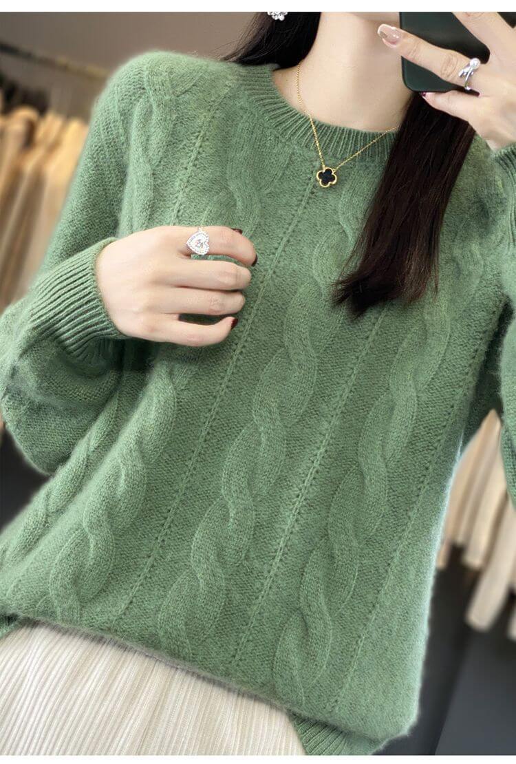 Women's Cable Knit Knitwear Top Pullover Solid Color Bottoming Sweater