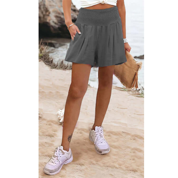 Solid Color High Waisted Casual Shorts