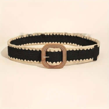 Wooden Buckle Elastic Grass Belt