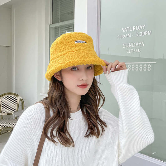 Lamb Wool Embroidery Letters Fisherman Hat