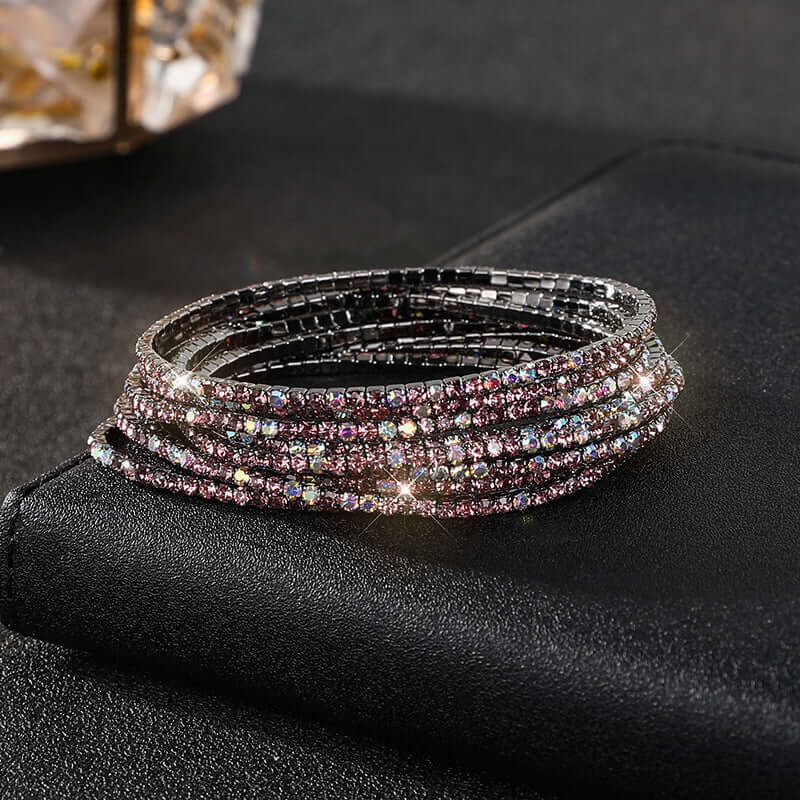 Diamond Embedded Stretch Bracelet 2mm Single Row Color