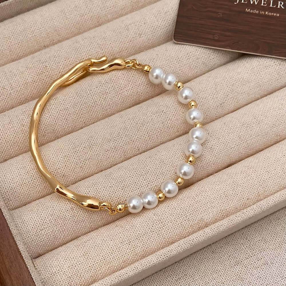 Pulsera de perlas texturizadas para mujer, diseño de nicho