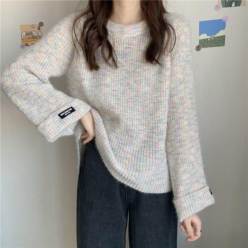 Milk Style Wear Top Gentle Colorful Dots Lazy Loose All Match Sweater