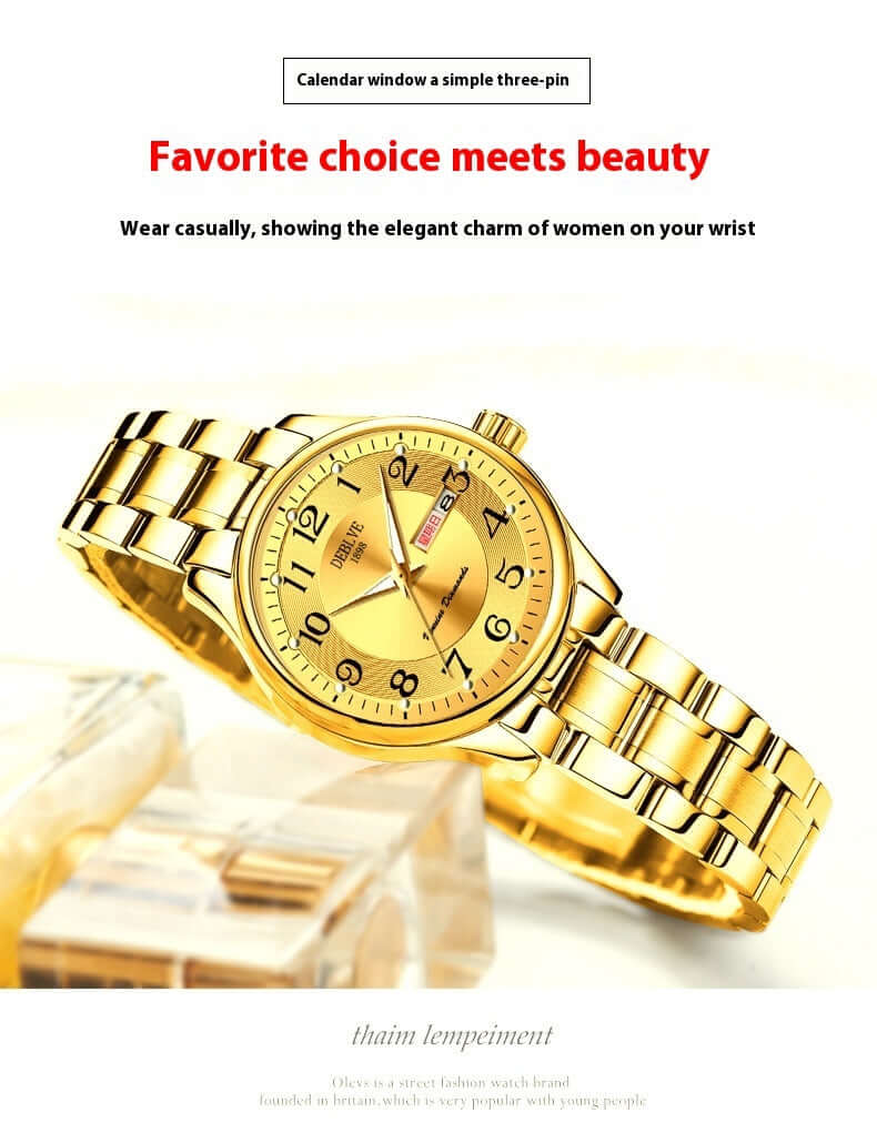 Ultra Thin Steel Strap Double Calendar Luminous Watrproof Watch