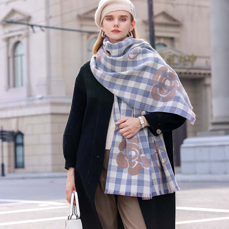 High Grade Cold Protection Autumn And Winter Thermal Plaid Scarf Printed Tassel Mid Length Shawl