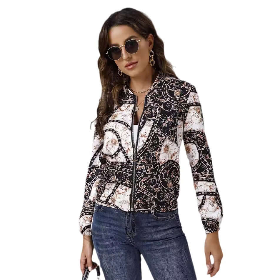 Autumn Women's Printed Long Sleeve Zipper Jacket