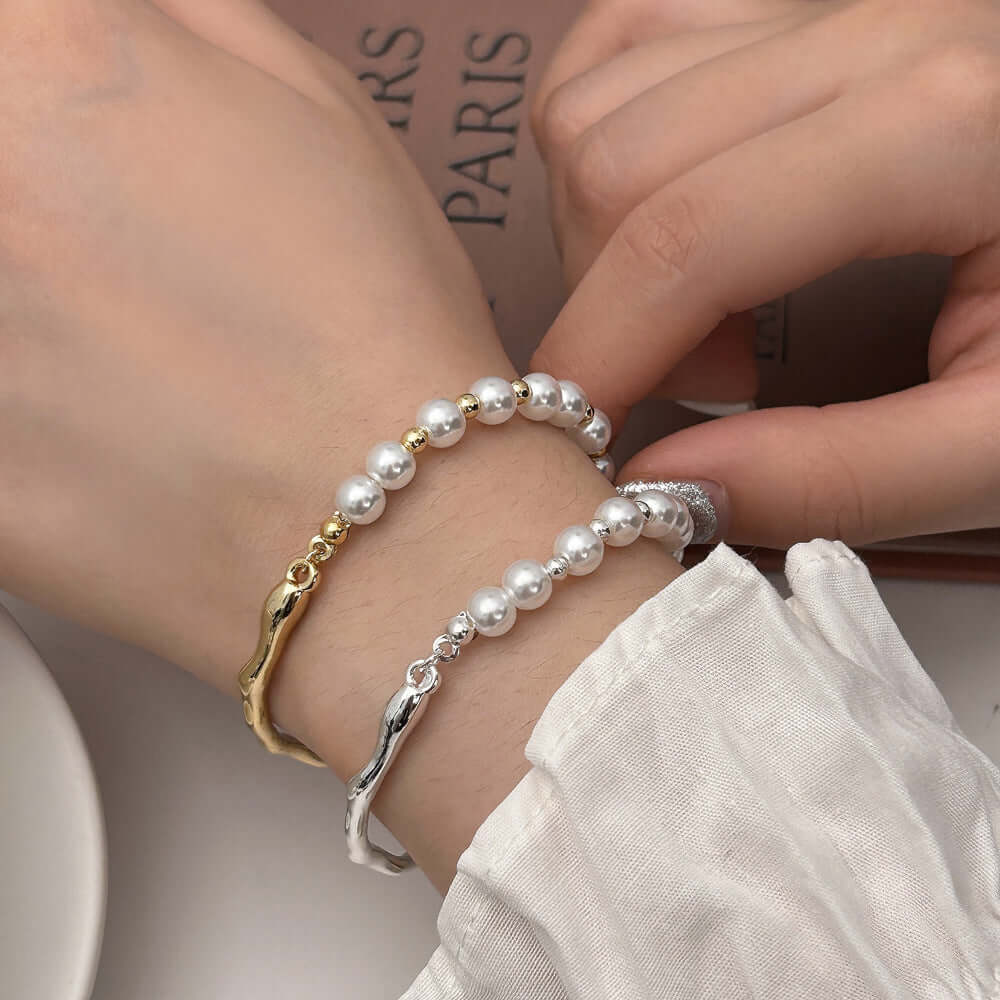 Pulsera de perlas texturizadas para mujer, diseño de nicho