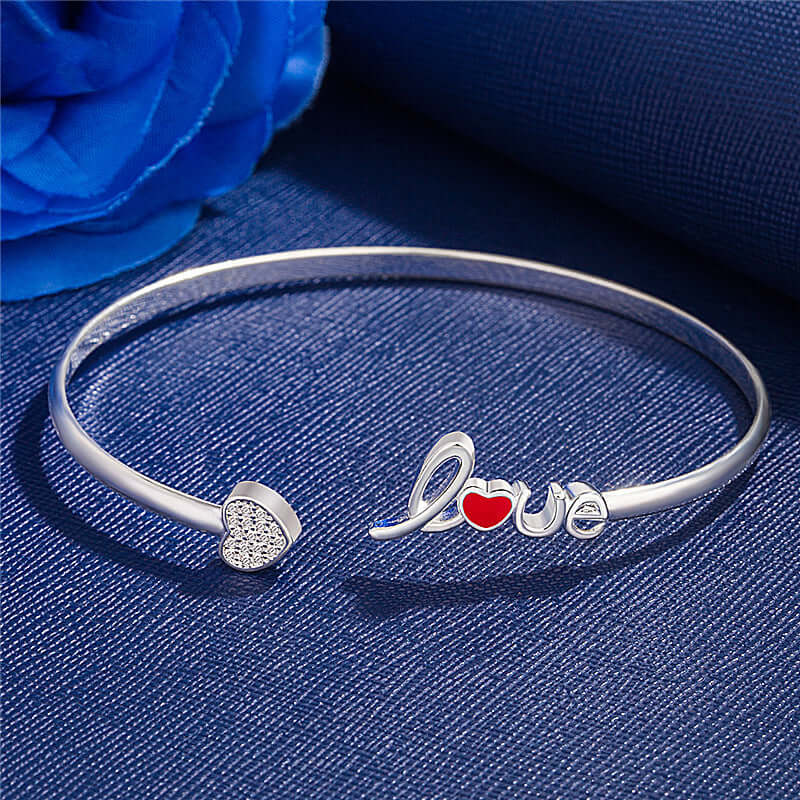 Heart Shaped Full Of Diamond Silver Plated Love Bracelet