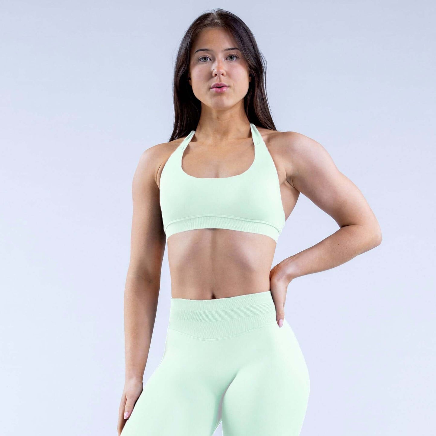 High Elastic Ultra Fine Extinction Nylon Halter Bra Activewear Suit