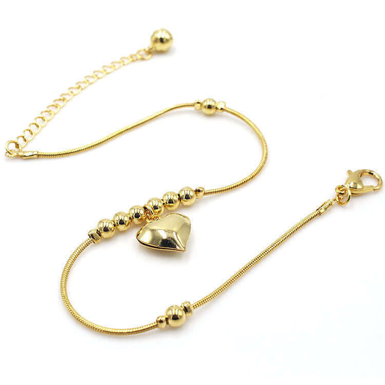 Fashionable Golden Heart Shaped Pendant Anklet