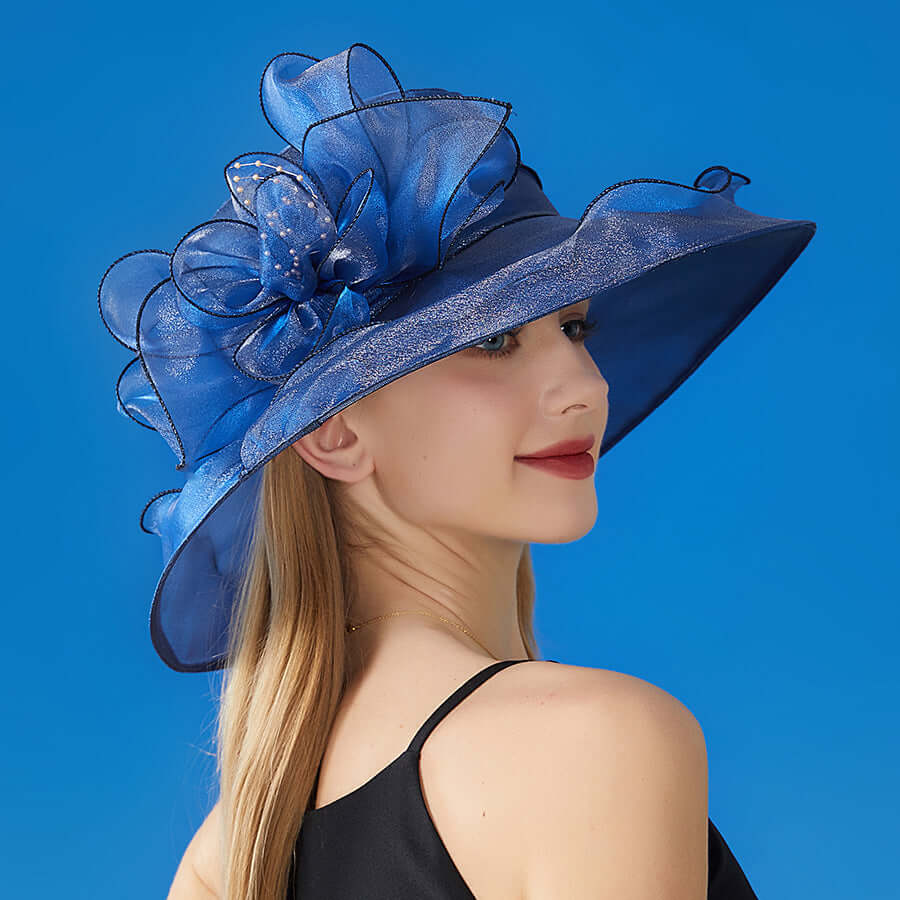 Sun Protection Hat Women's Organza Solid Color Large Flower Sun Hat British Lady Elegant Graceful