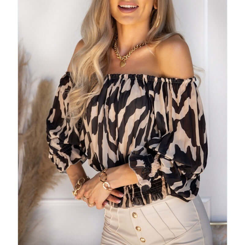 Women's Fashion Sexy Off The Shoulder Printed Shirt Top