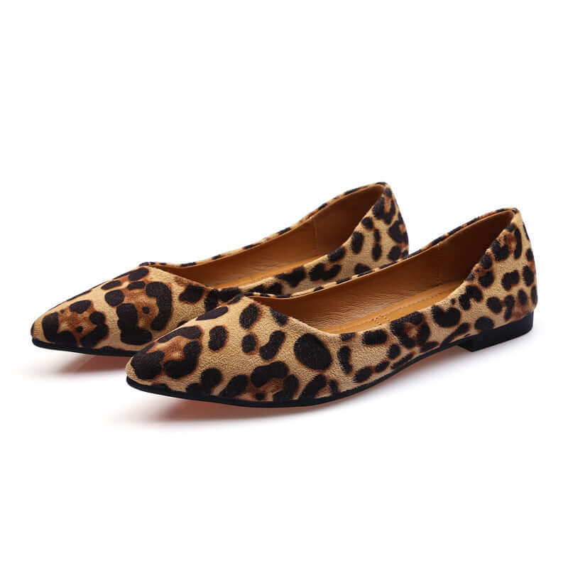 New Shallow Mouth All Match Vintage Leopard Print Pointed Soft Sole Shoes