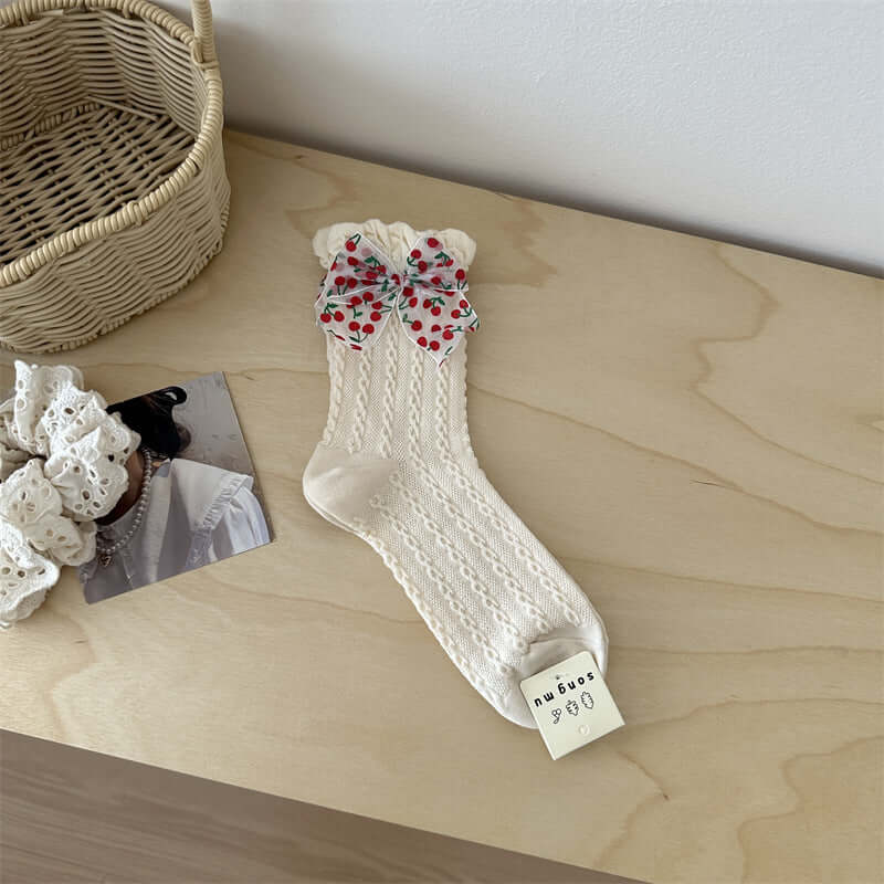 Mesh Sweet Floral Bow Mid-calf Length Loose Socks Breathable