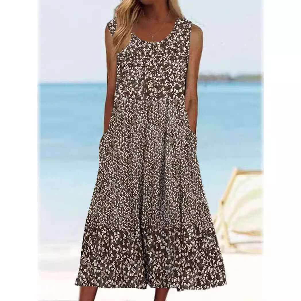 Women's 3D Floral Pattern Sleeve Mid Length Dress