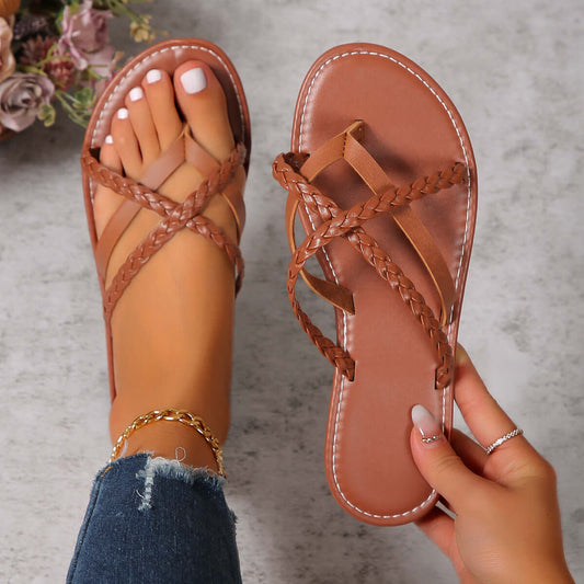 Cross Woven Thong Summer Flat Casual Vacation Beach Sandals