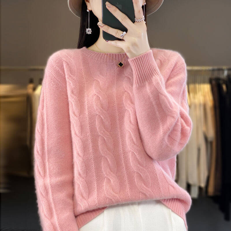 Women's Cable Knit Knitwear Top Pullover Solid Color Bottoming Sweater