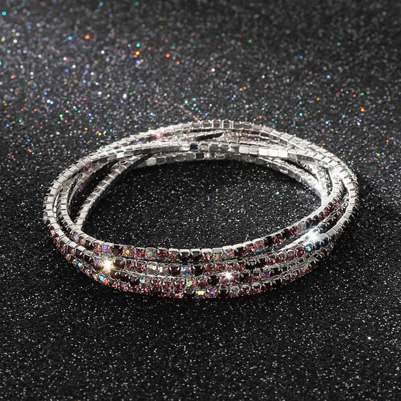 Diamond Embedded Stretch Bracelet 2mm Single Row Color